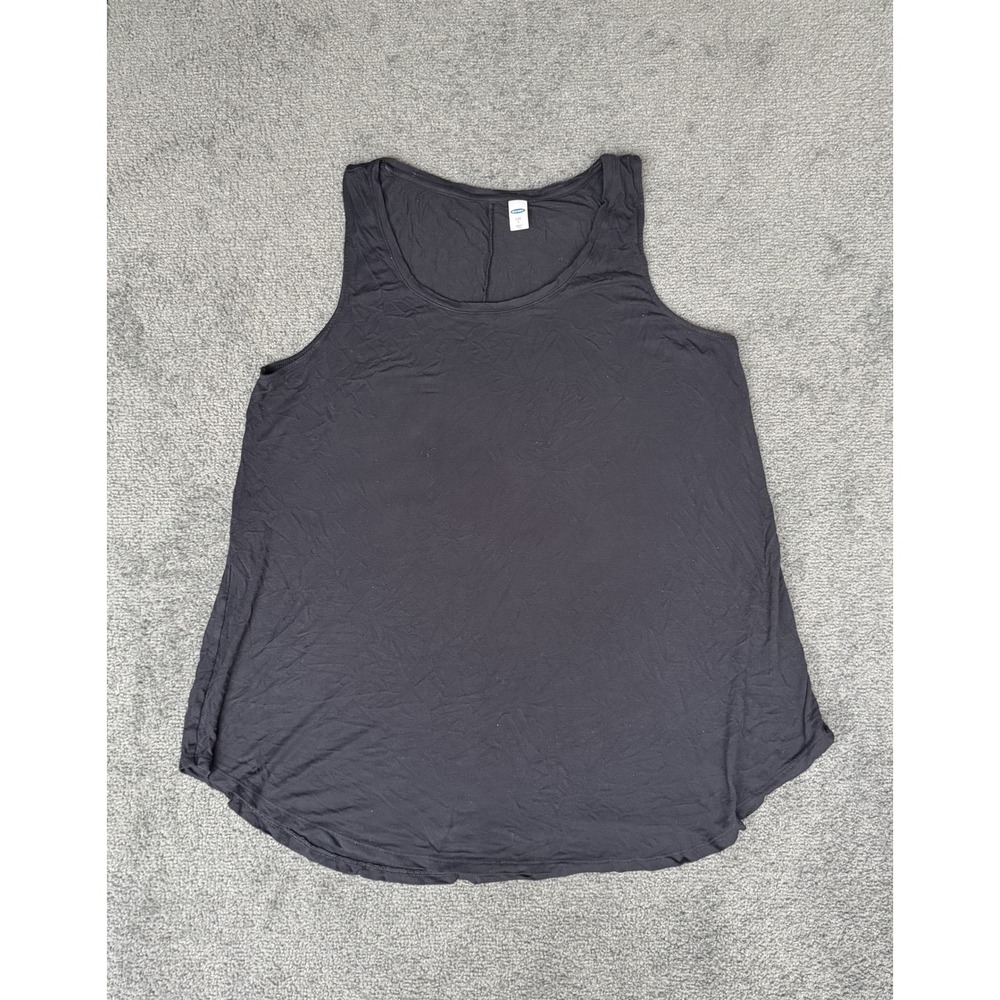 Old Navy Luxe Black Relaxed Scoop Neck Tank Top Large Sleeveless Curved Hem